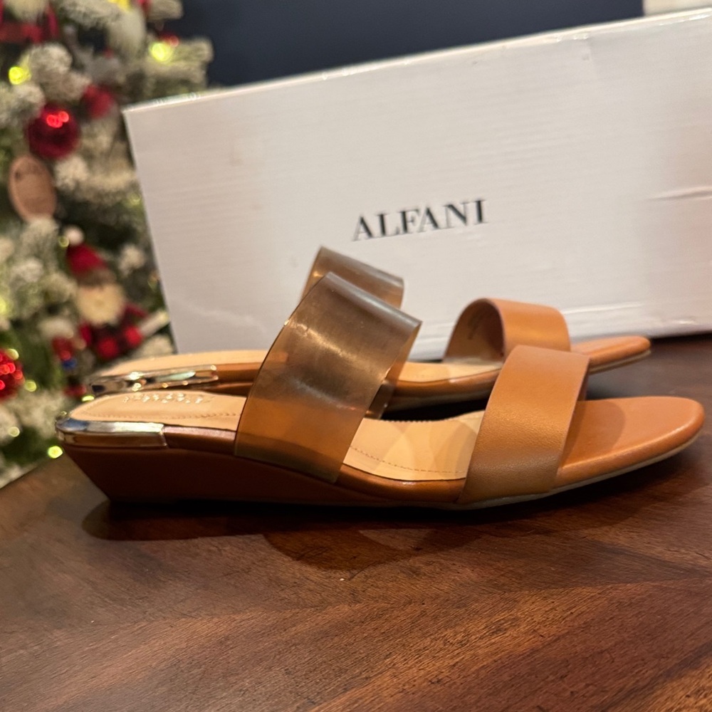 Alfani Women's 8.5 Brown Sandals Slides Low Heel Step Flex Wedge With Box Macys